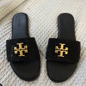 Black Sandals with Gold Logo